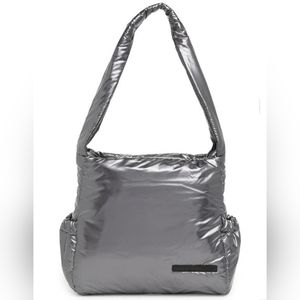 NWT Tahari Bardot Hobo Bag Metallic Silver Puffer Shoulder Bag Recycled Purse